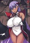  1girl 3boys bare_shoulders bb_(fate)_(all) bb_(fate/extra_ccc) black_cape breast_lift breasts cape clothed_female_nude_male commentary_request covered_collarbone covered_navel covered_nipples darabuchi dark_skin eyebrows_visible_through_hair eyes_visible_through_hair fate/grand_order fate_(series) gloves gradient grey_background hair_ribbon halterneck large_breasts legs_together leotard long_hair looking_at_viewer multiple_boys nude purple_hair recording red_ribbon ribbon simple_background standing very_long_hair white_gloves white_leotard 