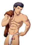  1boy abs hazuki_ryou looking_at_viewer male_focus muscle pecs penis shenmue solo szadek tagme uncensored underwear undressing 