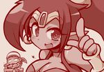  2girls bandanna breasts cleavage earrings female jewelry monochrome multiple_girls open_mouth pointy_ears risky_boots shantae shantae_(character) smile soboro_(jitome_dan) tiara 