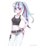  black_lagoon blue_hair blush breasts cleavage fingerless_gloves gloves looking_at_viewer my_little_pony my_little_pony_equestria_girls ponytail purple_hair shorts sonata_dusk 