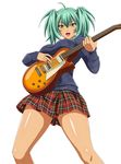  green_eyes green_hair guitar ikkitousen instrument long_hair ryofu_housen skirt smile solo standing 