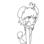  1girl animated animated_gif bare_shoulders dancing heart kenny_(ken_ashcorp) looking_at_viewer monochrome panda smile upper_body 