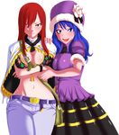  artist_request bikini_top blue_hair blush breasts erza_scarlet fairy_tail juvia_loxar long_hair multiple_girls open_mouth red_hair smile 