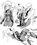  1girl ass black_&amp;_white breasts clothed_female_nude_male crap-man crotch_cutout hetero japanese metroid monochrome nintendo penis ponytail pussy samus_aran sequential sex simple_background solo_focus text translation_request uncensored vaginal zero_suit 