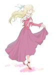  1girl blonde_hair breasts claire_bennett dress eyes_closed flower frills long_hair ribbon shoes smile tales_of_(series) tales_of_rebirth 