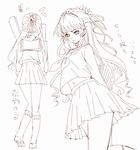  1girl breasts claire_bennett flower long_hair monochrome navel ribbon school_uniform shoes simple_background skirt socks tales_of_(series) tales_of_rebirth 