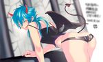  1boy blue_hair cum cum_on_ass cum_on_body devil_horns dramatical_murder horns long_hair seragaki_aoba tail wings 