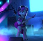  2019 animated blinking clothed clothing detailed_background digital_media_(artwork) electric_guitar equine eyebrows eyelashes fan_character featureless_crotch fog freckles guitar hair headphones holding_object hooves horn mammal multicolored_hair musical_instrument my_little_pony purple_hair reflection rodrigues404 short_hair smile solo teeth two_tone_hair unicorn white_body white_eyes 