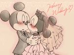  blush chico110 disney kiss looking_at_another mickey_mouse minnie_mouse mouse pink_background standing wedding wedding_band wedding_dress 