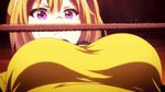  1girl animated animated_gif blonde_hair bouncing_breasts breasts clenched_teeth female kawakami_mai large_breasts limbo musaigen_no_phantom_world solo 