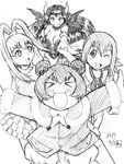  4girls amano_kotone amano_nene bat_(symbol) breasts cleavage demon demon_girl digimon digimon_xros_wars fangs female gamonkoubou happy hinomoto_akari horns lilithmon long_hair monochrome multiple_girls pointy_ears seven_great_demon_lords small_breasts smile succubus very_long_hair 