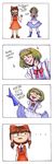  2girls 4koma amputee apron bangs blonde_hair blue_footwear blunt_bangs blush boots bow brown_hair comic cravat detached_sleeves double_amputee eyebrows eyebrows_visible_through_hair frills hair_bow hair_tubes hakurei_reimu high_heels highres leg_up maid maid_headdress moonywitcher multiple_girls no_arms open_mouth parody parted_lips red_eyes red_ribbon ribbon russian ruukoto short_hair simple_background smile sparkle spoken_ellipsis teeth touhou touhou_(pc-98) translated triangle_mouth undertale white_background 