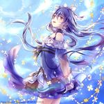  1girl artist_request blue_hair choker dress female flower gloves happy long_hair love_live!_school_idol_project momoko momoko14 momoko_(momoko14) ribbon sky sonoda_umi yellow_eyes 