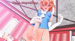  animated animated_gif blush bouncing_breasts breasts cum futanari futarino_tobari garter_belt masturbation orange_hair short_hair 