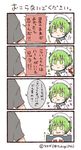  1girl 4koma comic commentary_request flying_sweatdrops green_eyes green_hair hat heart line_(naver) personification sailor_hat shaking_head short_twintails sweat translation_request trembling tsukigi twintails twitter-san twitter_username 