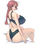  1girl ass blue_eyes breasts curvy freckles huge_ass huge_breasts looking_at_viewer masao mole original red_hair simple_background solo swimsuit thick_thighs thighs white_background wide_hips 