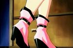  animated animated_gif boots bouncing_breasts breasts brown_hair erect_nipples high_heel_boots high_heels legs nanako_kaitai_shinsho pink_dress 