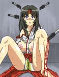  1girl artist_request black_hair blood breasts defeated headband injury kunai large_breasts long_hair miko nipples panties peeing peeing_self queen&#039;s_blade queen's_blade scared stabbed tight tomoe torn_clothes underwear weapon white_panties 