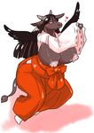  artist_request black_hair breasts brown_eyes furry horse japaense_clothes long_hair mare_(horse) nipples open_mouth wings 
