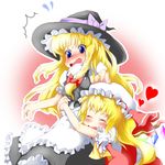  bad_id bad_pixiv_id blonde_hair blush fang flandre_scarlet hug kirisame_marisa multiple_girls toor_0111 touhou 