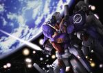  energy_sword explosion gundam gundam_sentinel mecha no_humans reigan s_gundam solo space sword weapon 