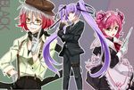  alternate_costume cheria_barnes formal glasses gradient_hair ishizue_ei knife maid multicolored_hair multiple_girls pant_suit pascal pink_hair purple_hair red_hair sophie_(tales) suit tales_of_(series) tales_of_graces tuxedo twintails two-tone_hair two_side_up white_hair 