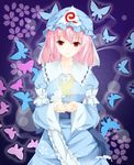  bad_id bad_pixiv_id bug butterfly cover-d hat highres insect pink_hair red_eyes saigyouji_yuyuko smile solo touhou 