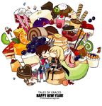  asbel_lhant chibi copyright_name dessert food fruit melon multiple_boys new_year pancake richard_(tales) starshadowmagician tales_of_(series) tales_of_graces 
