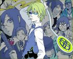  6+boys blonde_hair bow bowtie celty_sturluson durarara!! ha.skr_(hasukara) heiwajima_shizuo kadota_kyouhei karisawa_erika kida_masaomi kishitani_shinra lowres multiple_boys multiple_girls ryuugamine_mikado simon_brezhnev sonohara_anri yagiri_namie yumasaki_walker 