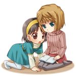  book dress haibara_ai hairband meitantei_conan multiple_girls sensaki_chihiro sweater thighhighs yoshida_ayumi 