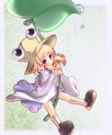  bad_id bad_pixiv_id blonde_hair hair_ribbon hat highres lily_pad long_hair maryquant moriya_suwako plant purple_eyes ribbon solo touhou water wet 