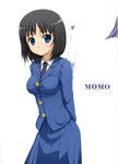  black_hair blue_eyes heart necktie saki school_uniform short_hair skirt solo touyoko_momoko tsuruga_school_uniform wittyz 