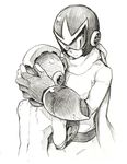  bad_id bad_pixiv_id blues_(rockman) brothers graphite_(medium) greyscale helmet hug monochrome multiple_boys rockman rockman_(character) rockman_(classic) siblings sketch traditional_media zakki 