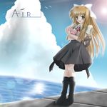  air blonde_hair blue_eyes boots juice_box kamio_misuzu kichikuouji long_hair school_uniform solo very_long_hair 