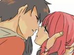  2boys couple gold_(pokemon) grey_eyes kiss lowres pokemon redhead silver_(pokemon) yaoi 