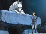  ashitaka cap cave ghibli injury male mononoke_hime night outdoors princess_mononoke scenery sky standing stars wolf 