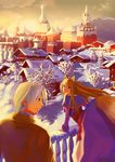  1girl animal_ears capelet craft_lawrence cross dress highres holo landmark long_hair paku red_eyes russia snow spice_and_wolf st_basil's_cathedral tail winter wolf_ears wolf_tail 