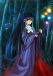  bamboo bamboo_forest black_hair branch forest glowing houraisan_kaguya jeweled_branch_of_hourai long_hair nature night red_eyes solo torinohito touhou wide_sleeves 