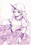  horn hoshiguma_yuugi monochrome purple purple_background sketch solo touhou vent_arbre 