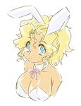  1girl animal_ears artist_request blonde_hair blue_eyes breasts bunny_ears bunnysuit cleavage dark_skin kuramitsu_mihoshi okuri_ookami solo tenchi_muyou! 