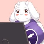  artist_request brown_eyes brown_hair computer grape_jelly_(artist) horn open_mouth sheep short_hair toriel undertale 