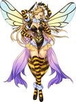  1girl antennae bee_girl blonde_hair breasts cleavage female insect_girl large_breasts long_hair monster_girl monster_musume_no_iru_nichijou monster_musume_no_iru_nichijou_online multiple_arms queen queen_(monster_musume) queen_bee red_eyes solo striped_legwear wings 