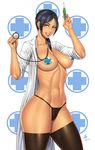  1girl black_hair breasts doctor ero-chong female labcoat original panties pasties solo thighhighs toned underwear 