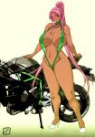  1girl breasts donson ground_vehicle huge_breasts ingrid_(taimanin_asagi) motor_vehicle motorcycle pink_hair smile swimsuit taimanin_(series) taimanin_asagi taimanin_murasaki 