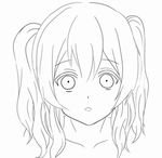  1girl animated animated_gif face looking_at_viewer monochrome portrait rino_(??) rino_(ãƒªãƒž) simple_background smile solo twintails white_background 