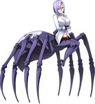  1girl breasts cleavage extra_eyes female large_breasts monster_girl monster_musume_no_iru_nichijou rachnera_arachnera red_eyes shirt smile solo spider_girl white_background white_shirt 