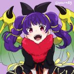  1girl blush cape dragon_girl dragon_wings dress fire_emblem fire_emblem:_seima_no_kouseki fire_emblem_heroes halloween juria0801 long_hair looking_at_viewer mamkute multi-tied_hair myrrh nintendo open_mouth purple_hair red_eyes simple_background smile solo twintails wings 
