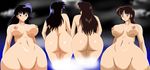  2girls areolae ass blue_hair blush breasts brown_hair curvy higurashi_kagome huge_ass inuyasha large_breasts long_hair multiple_girls nipples sango smile tagme wide_hips 