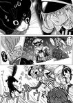  0_0 3girls :&lt; :3 :d ^_^ ahoge all_fours anchor anchor_symbol arm_around_neck arm_over_shoulder banken_gaogao bare_shoulders bismarck_(kantai_collection) black_cat blush bone breasts cat closed_eyes comic commentary_request detached_sleeves gloves greyscale hair_between_eyes hair_ornament hairband hat headdress headgear highres japanese_clothes kantai_collection kongou_(kantai_collection) large_breasts littorio_(kantai_collection) long_hair military military_hat military_uniform miniskirt monochrome multiple_girls munmu-san nontraditional_miko o_o open_mouth reaching scared shaded_face skirt smile solid_circle_eyes solid_oval_eyes speech_bubble surprised sweat thighhighs translated trembling triangle_mouth uniform unsinkable_sam 