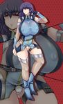  1girl ankle_boots blue_hair boots breasts brown_eyes detached_sleeves fingerless_gloves fishnet_legwear fishnets gloves high_heel_boots high_heels huge_breasts ilhan nipples pixiv_manga_sample see-through shinonome_noa single_glove smile taimanin_asagi taimanin_asagi_battle_arena thigh_strap thighhighs 